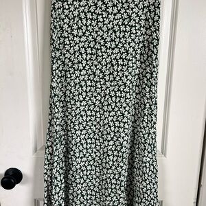 Reformation Green and White Floral Maxi Skirt